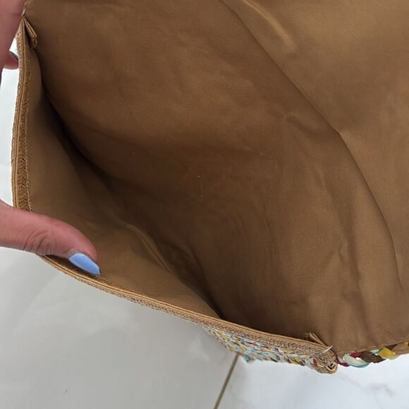 Straw Weave Envelope Clutch with Brown Leather Adjustable Strap - BRAND NEW - Picture 5 of 6